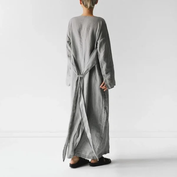 Cotton Linen Maxi Dress - Lace-Up Design
